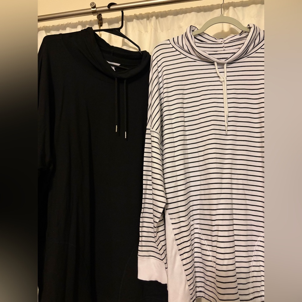 2 Time & Tru Cowl Neck Tunic Sweatshirts XXL NWOT Black & Striped